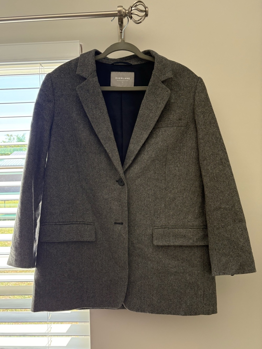 Everlane Oversized Blazer in Wool - 12 - Gray Herringbone